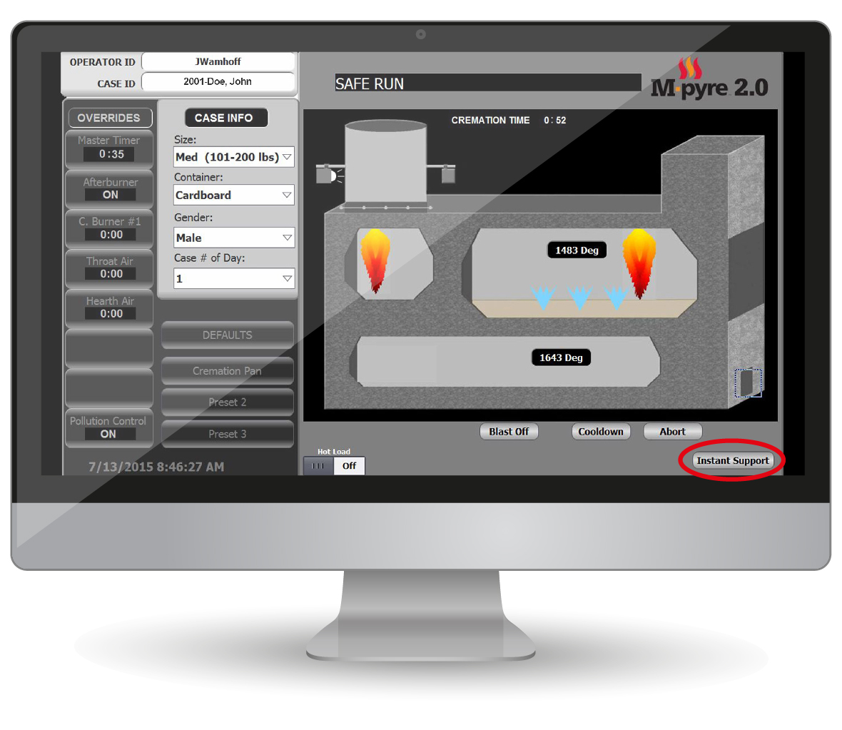 Computer Monitor Showing the Mpyre Cremation Technology 